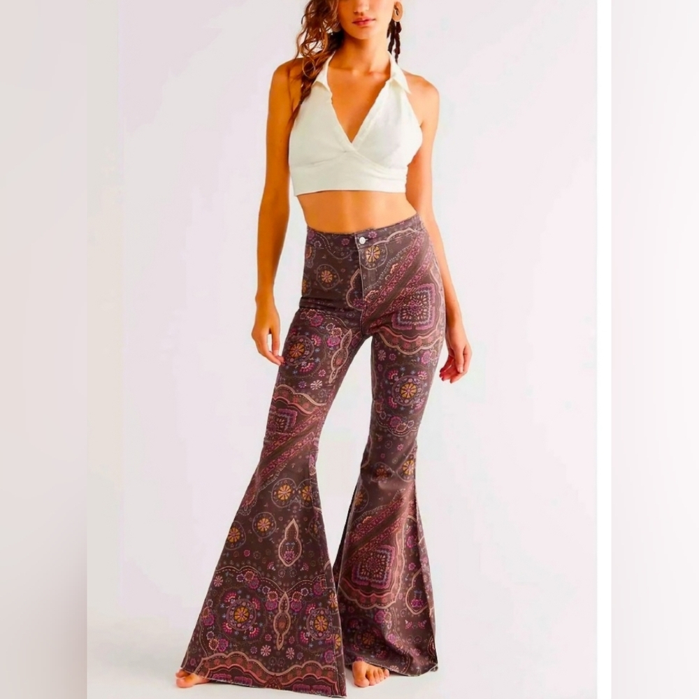 Free People Multicolor Patterned Flare Jeans